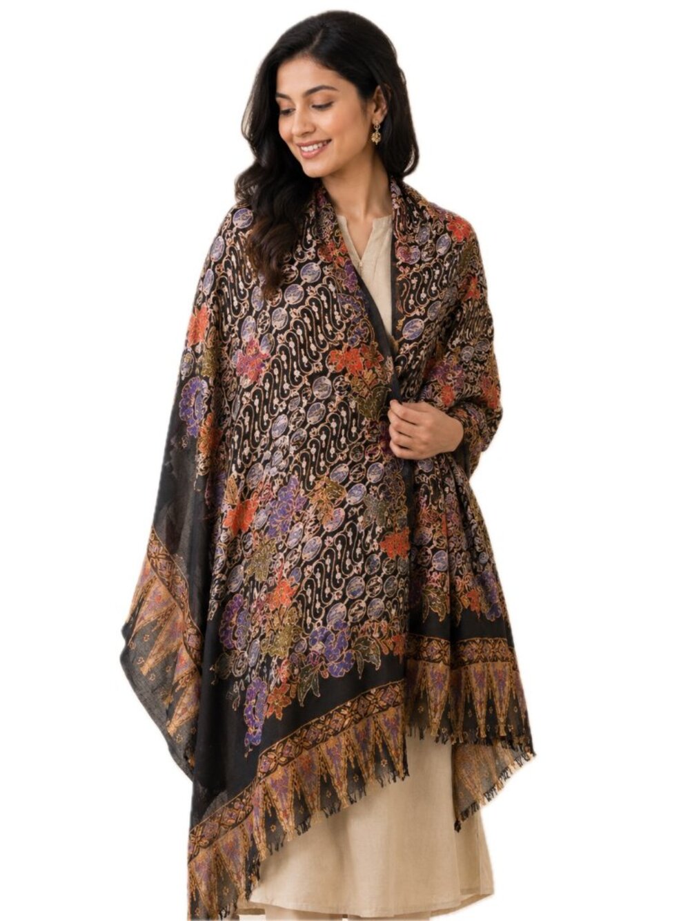 Italian Silk Wrap Scarf Shawl Fringe Ends Vibrant Colors